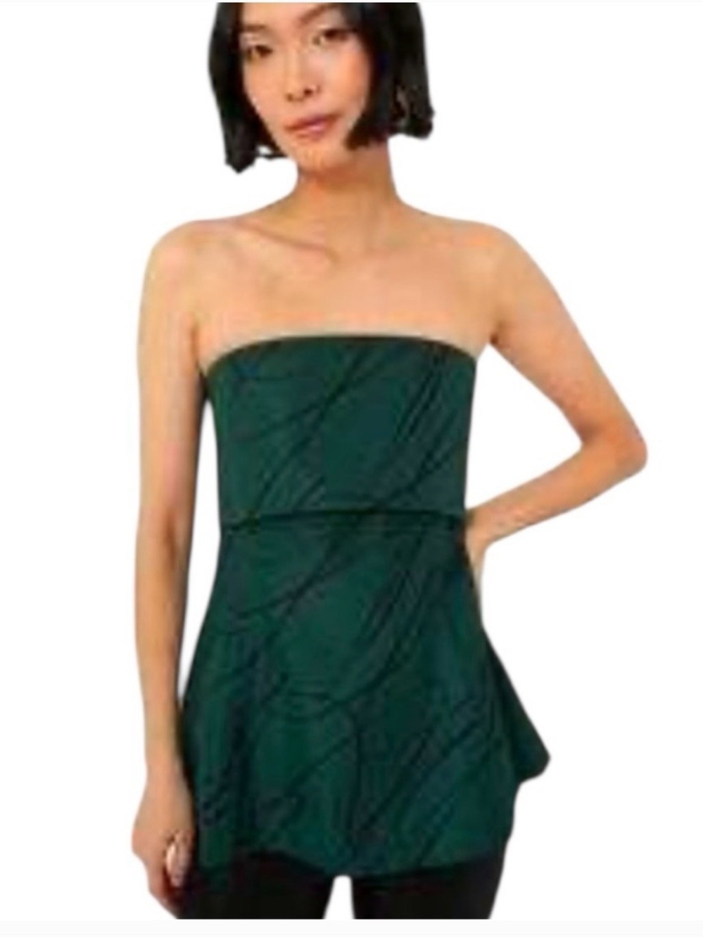 NWT: Tuckernuck Twombly Strapless Pine / Dark Green Peplum Top, sz. Small